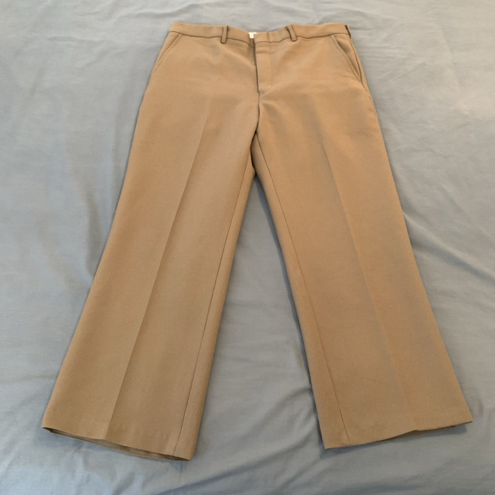 Vintage Sears Pants Mens 36x26 Beige Perma-Prest Polyester Dress Slacks Classic